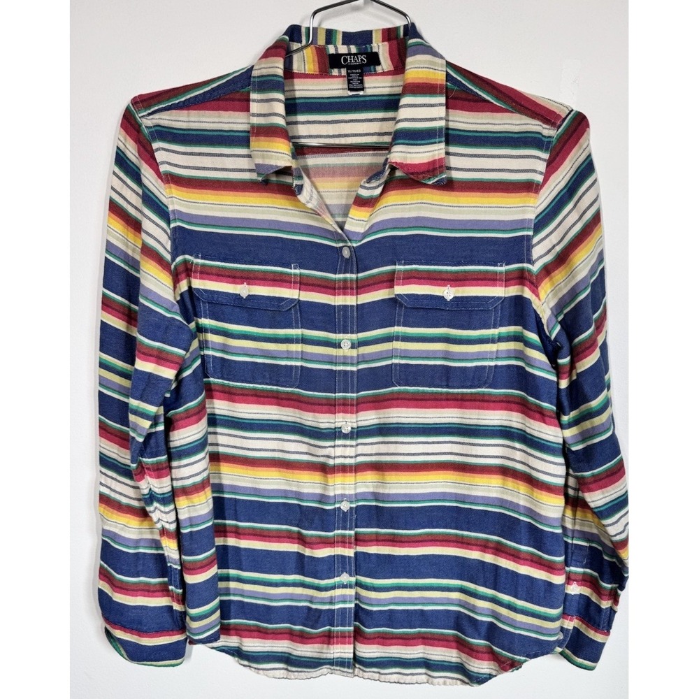 Chaps 100% Cotton Colorful Striped Long Sleeve Button Up Shirt Womens XL Western
